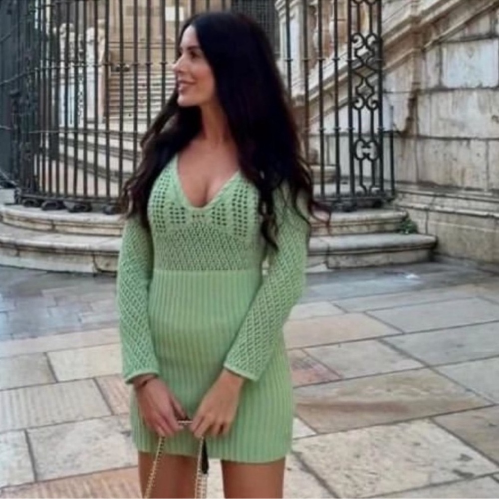 Zara Light Green Long Sleeve Dress - Picture 5 of 5